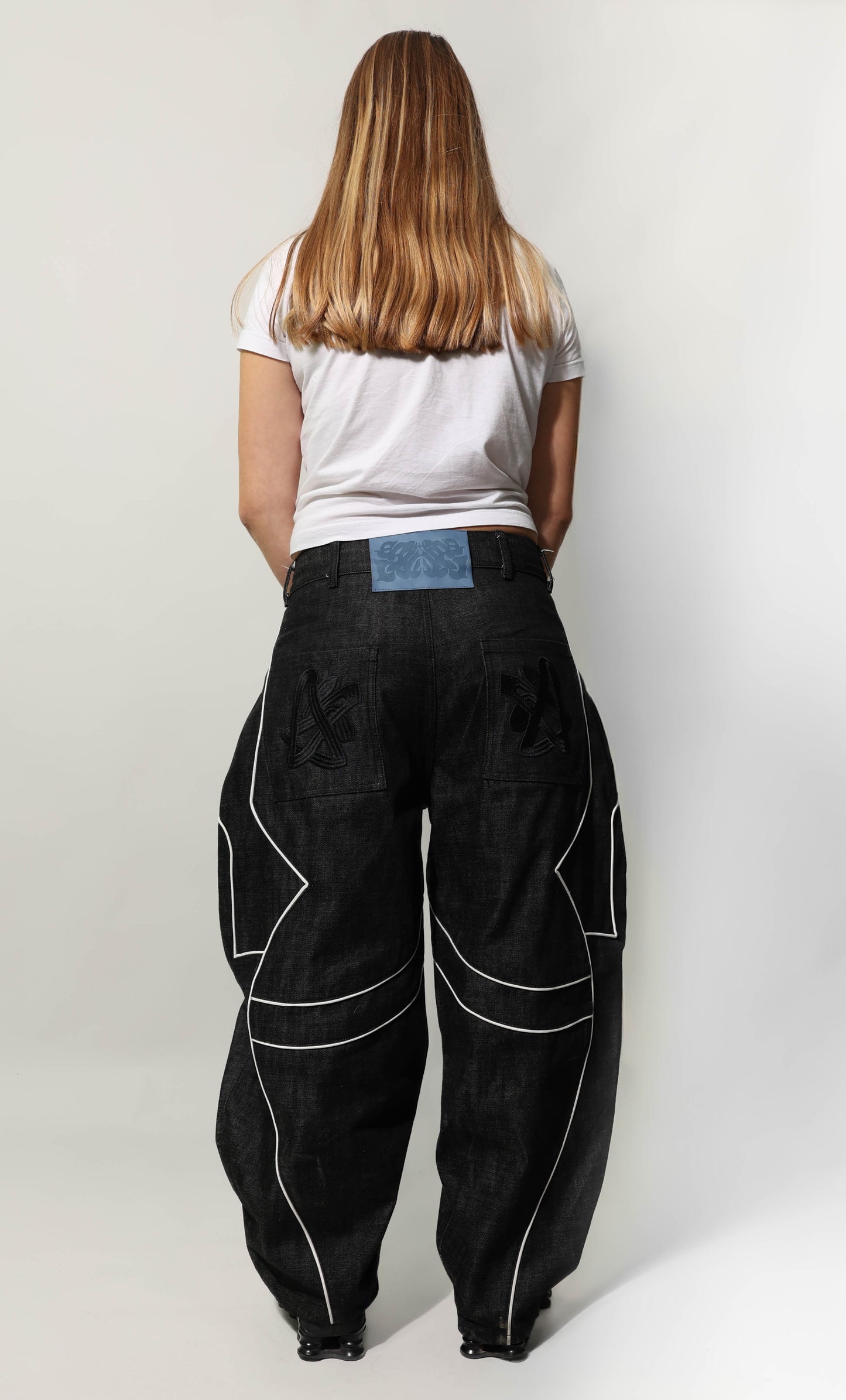 butterfly selvedge denim pant blanc