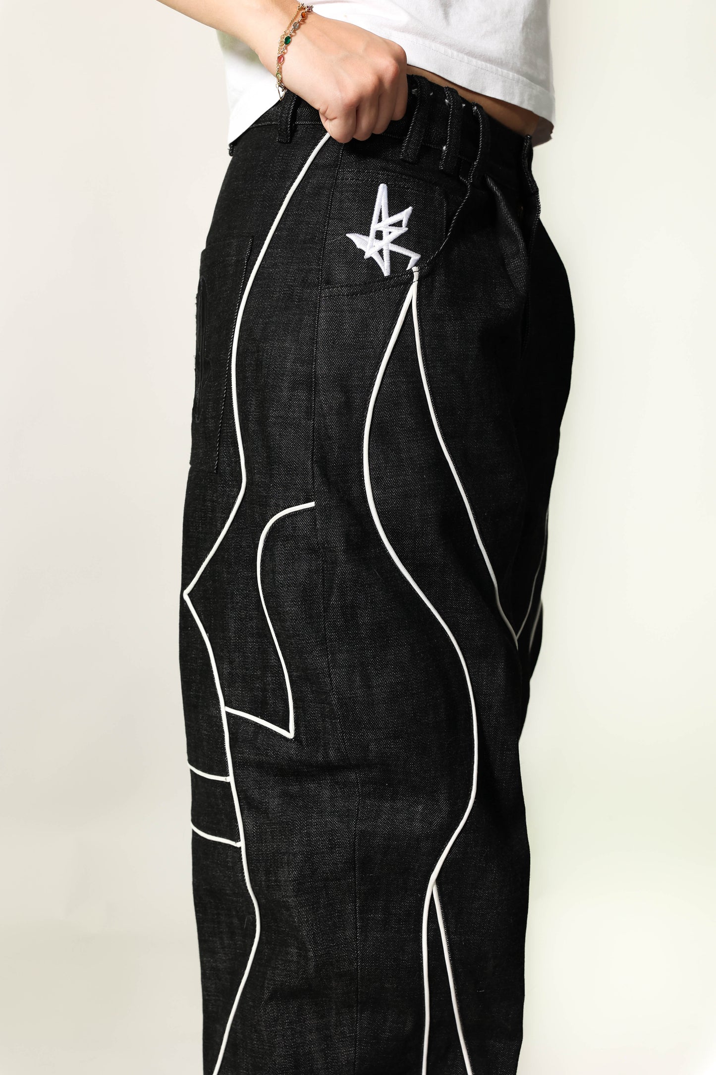butterfly selvedge denim pant blanc
