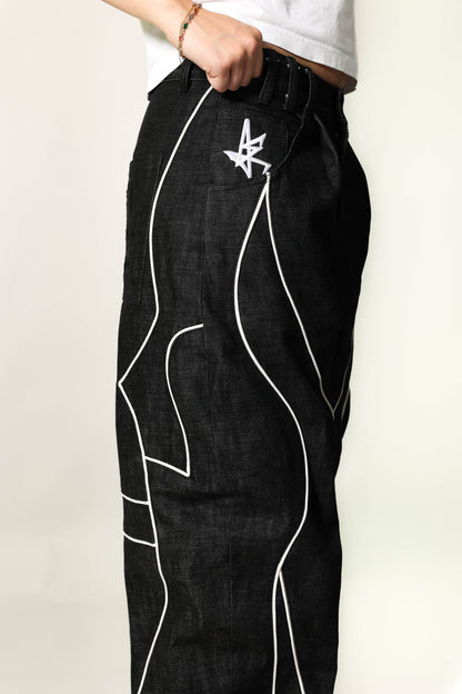 butterfly selvedge denim pant blanc