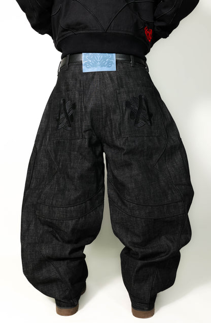 butterfly selvedge denim pant noir