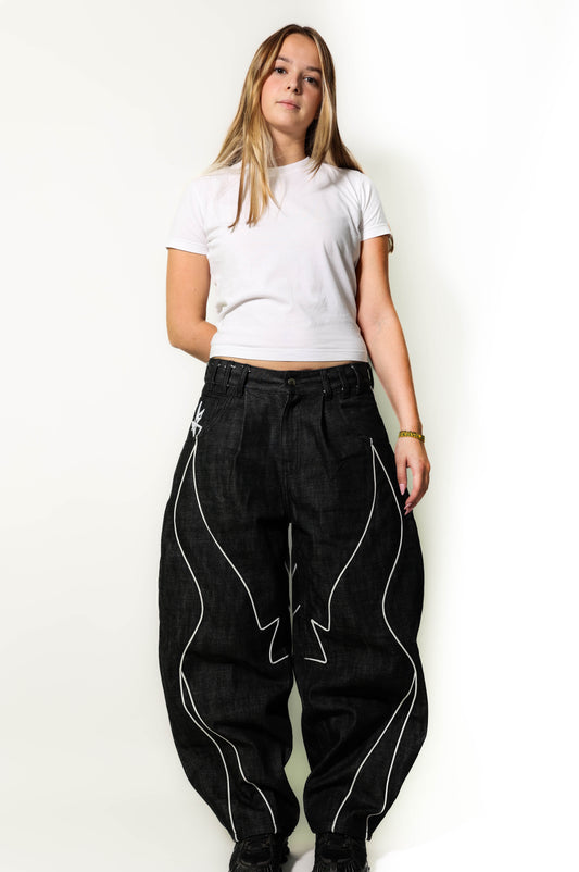 butterfly selvedge denim pant blanc